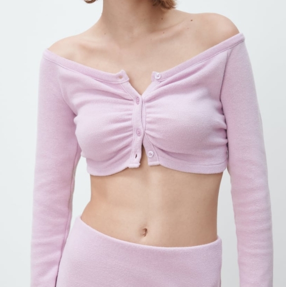 Soft Ruched Cardigan Zara Mauve - Picture 7 of 12